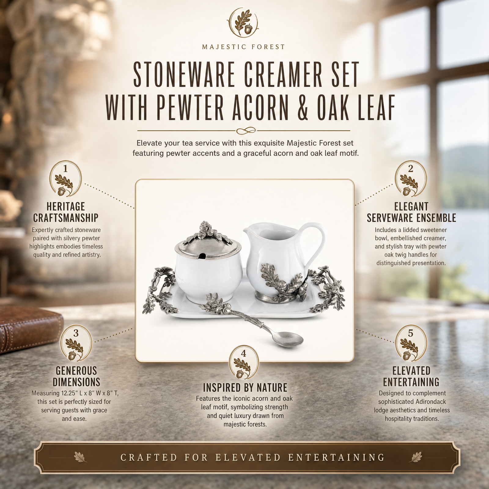 Stoneware Creamer Set - Pewter Acorn & Oak Leaf 12