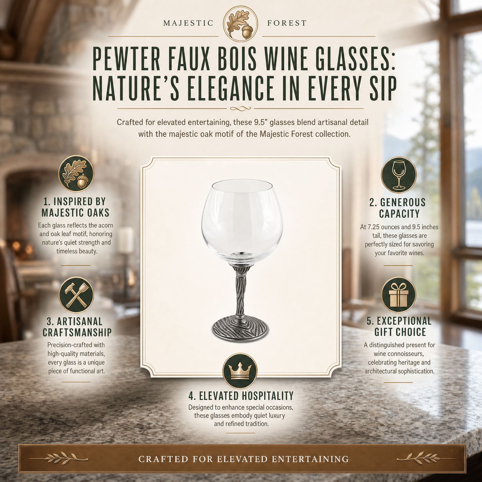 Pewter Faux Bois Wine Glasses 4
