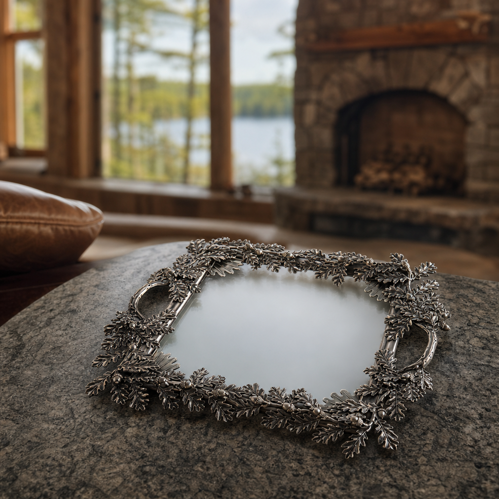 Acorn Oak & Leaf Square Glass Tray 4