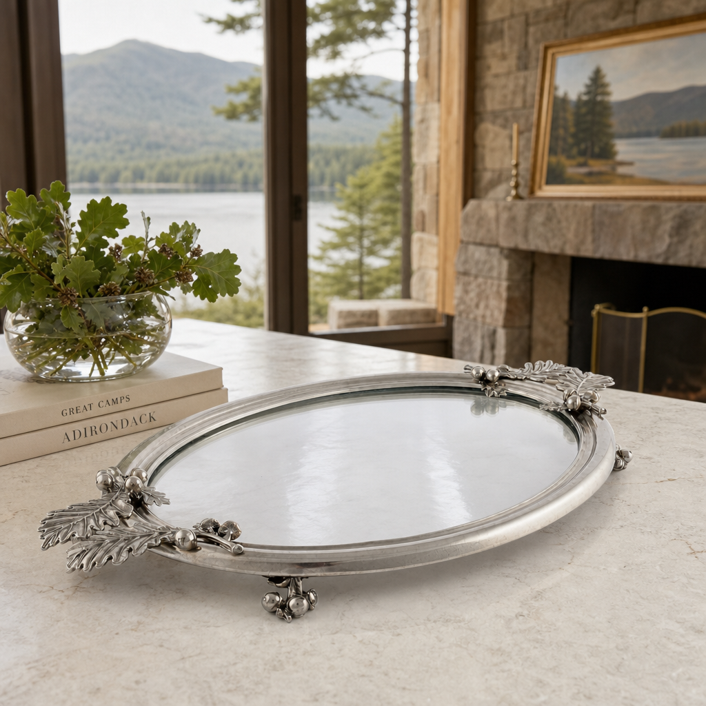 Acorn & Oak Leaf Oval Glass Tray 9