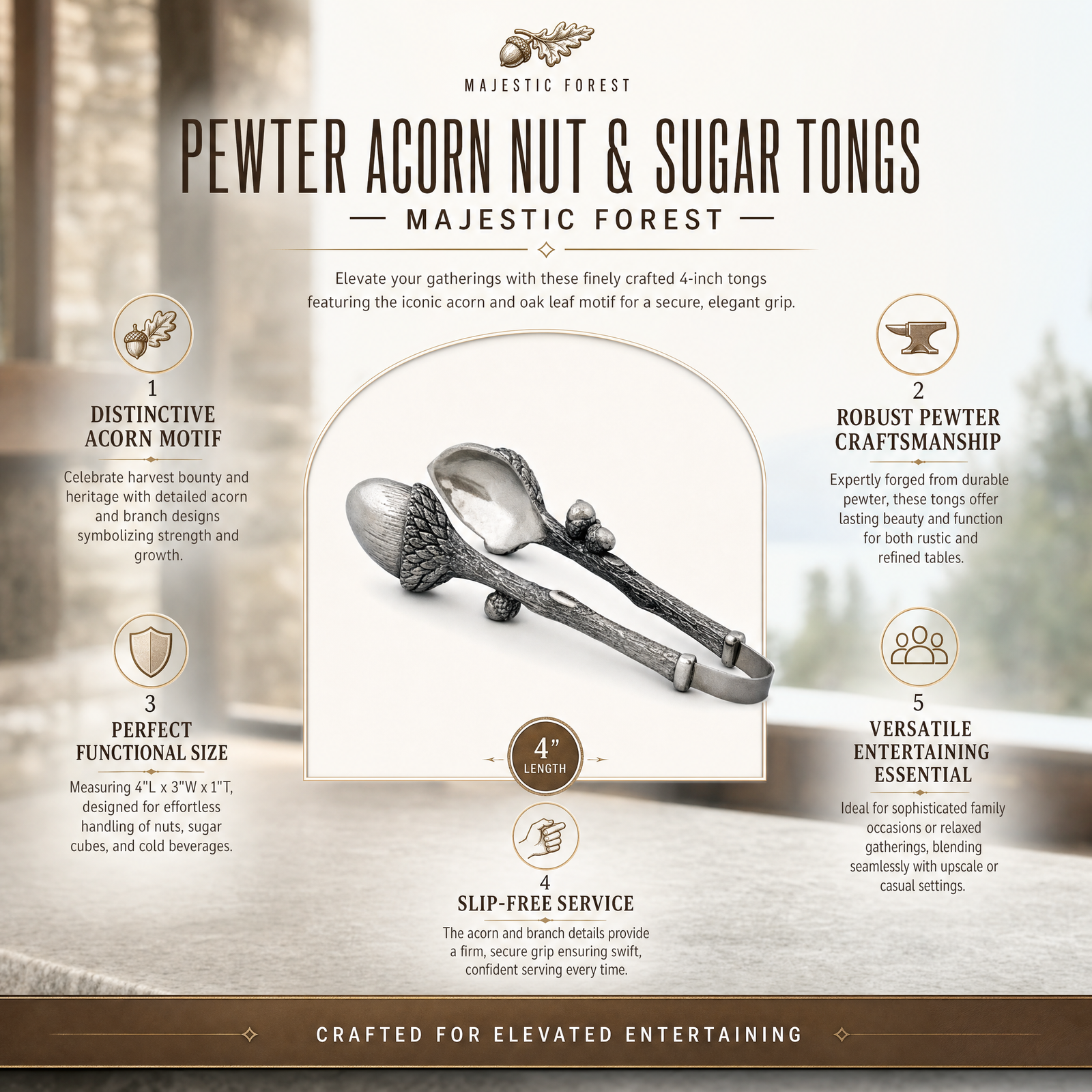 Pewter Acorn Pattern Nut / Sugar Tongs 11