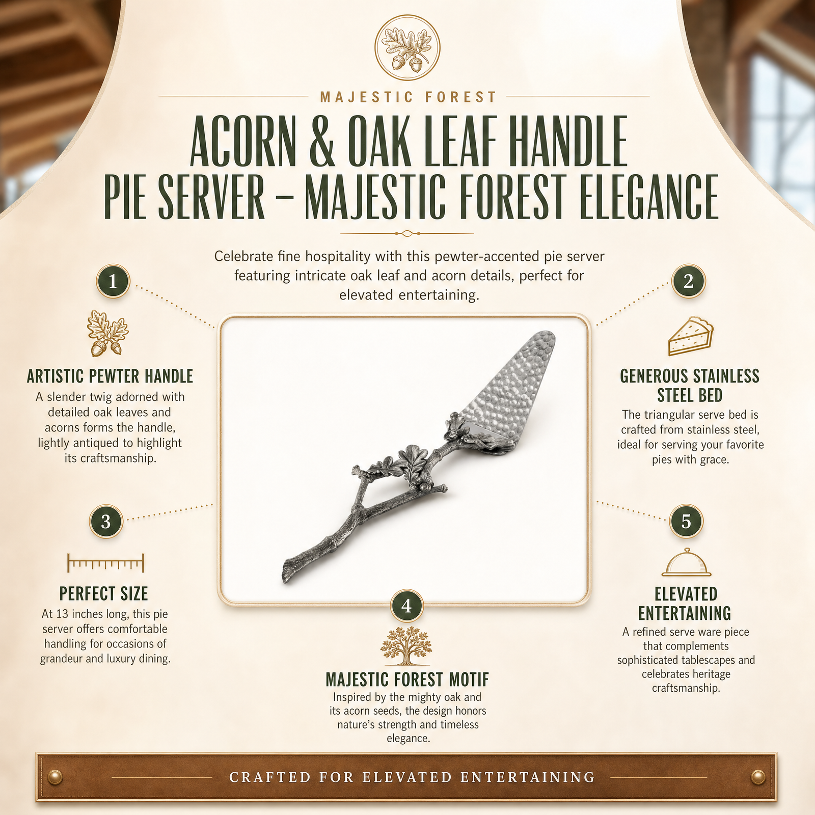 Acorn & Oak Leaf Handle Pie Server 11