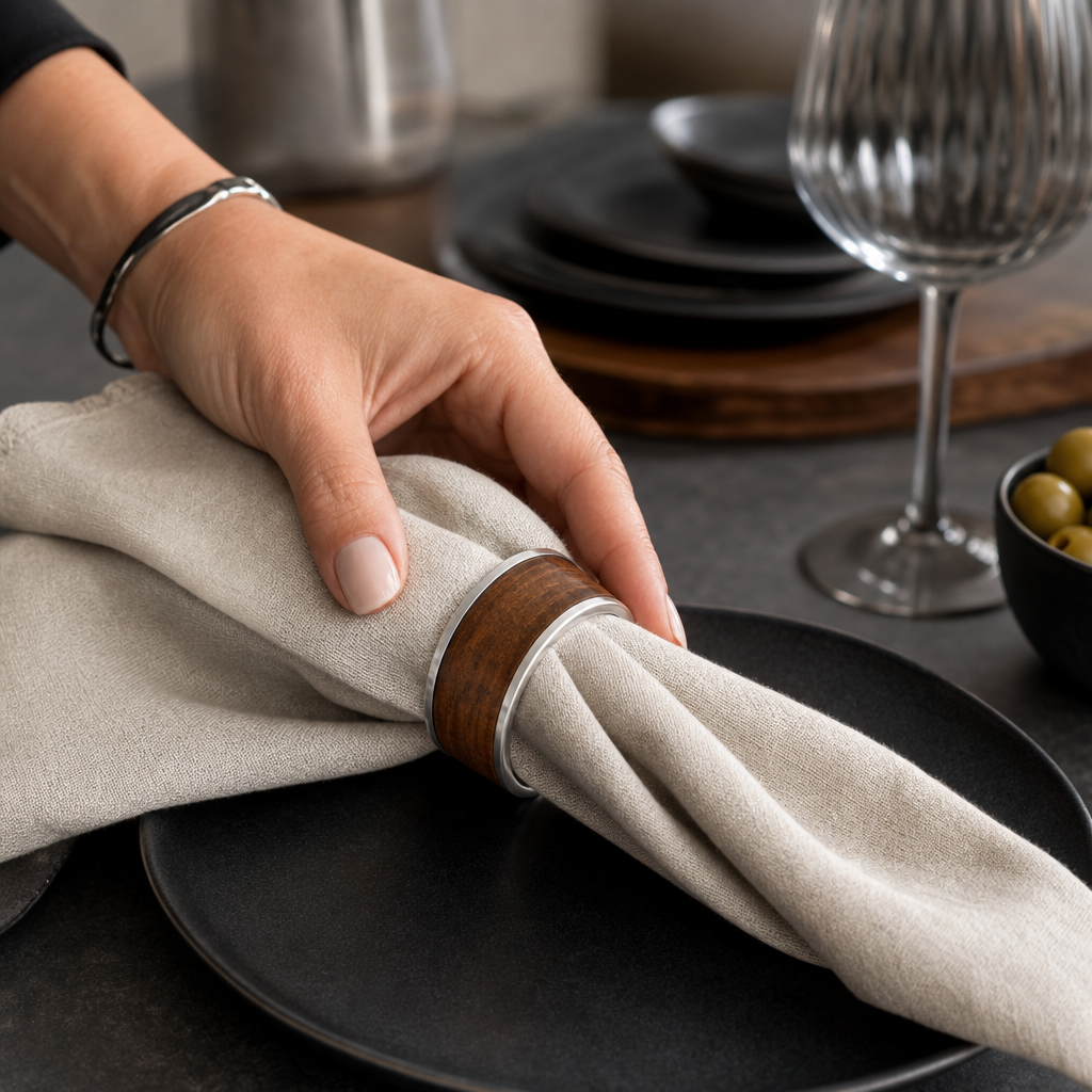 Modern Tribeca Teak Napkin Ring 6