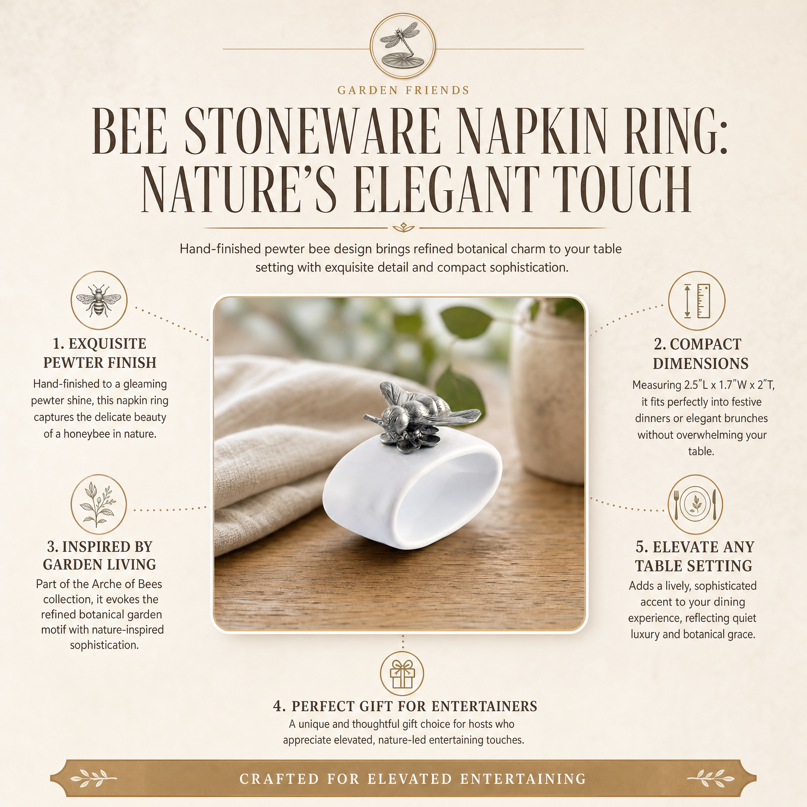 Bee Stoneware Napkin Ring 8
