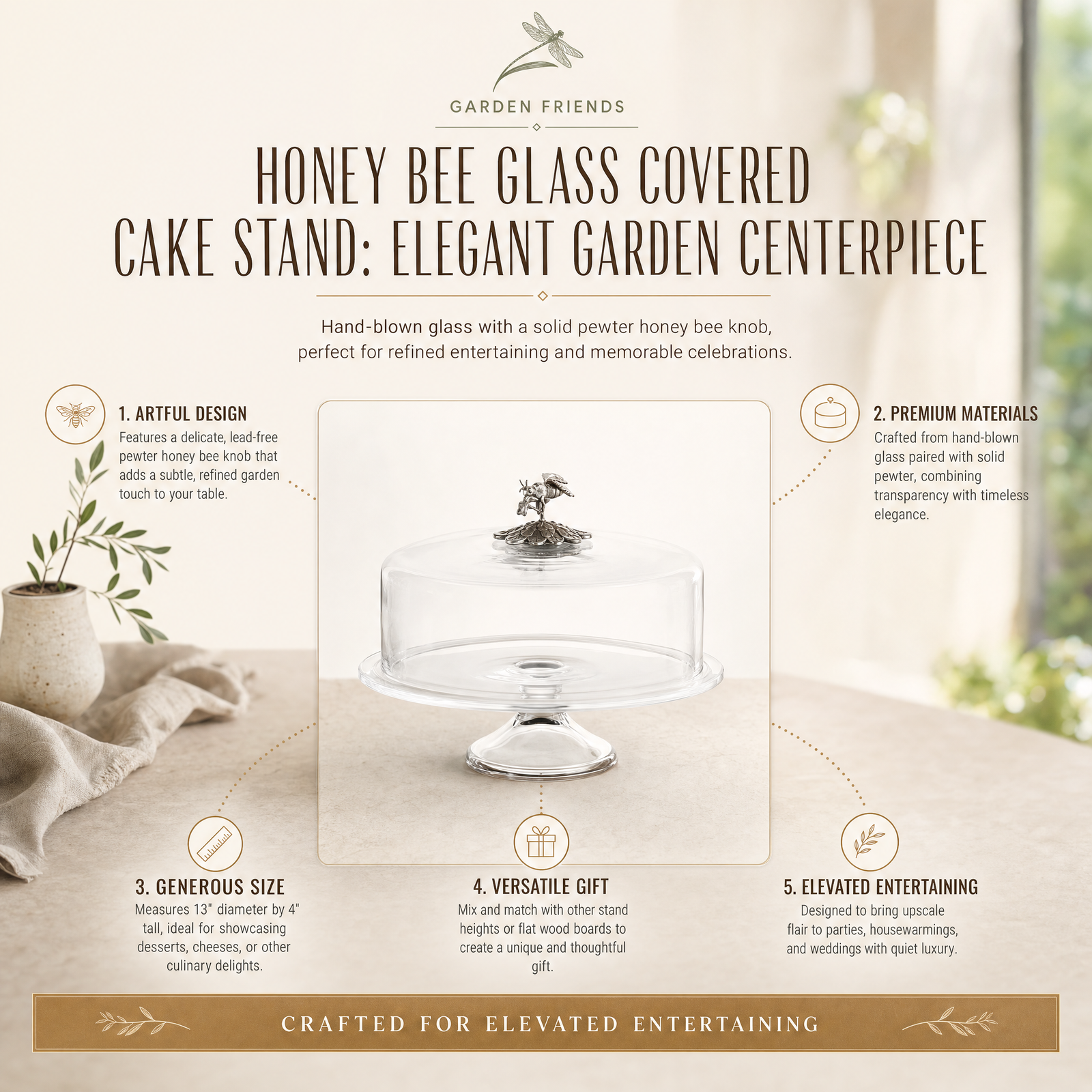 Honey Bee Glass Covered Cake / Dessert Stand