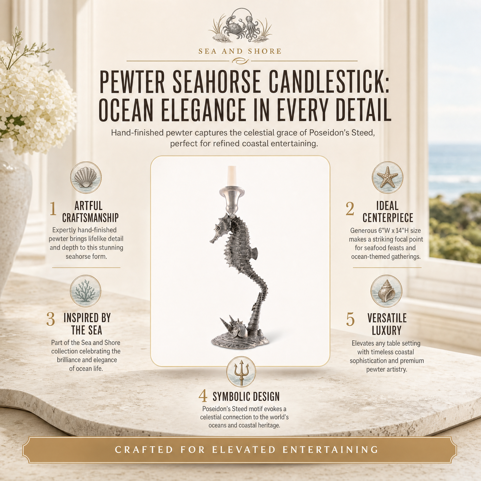 Pewter Seahorse Candlestick 10