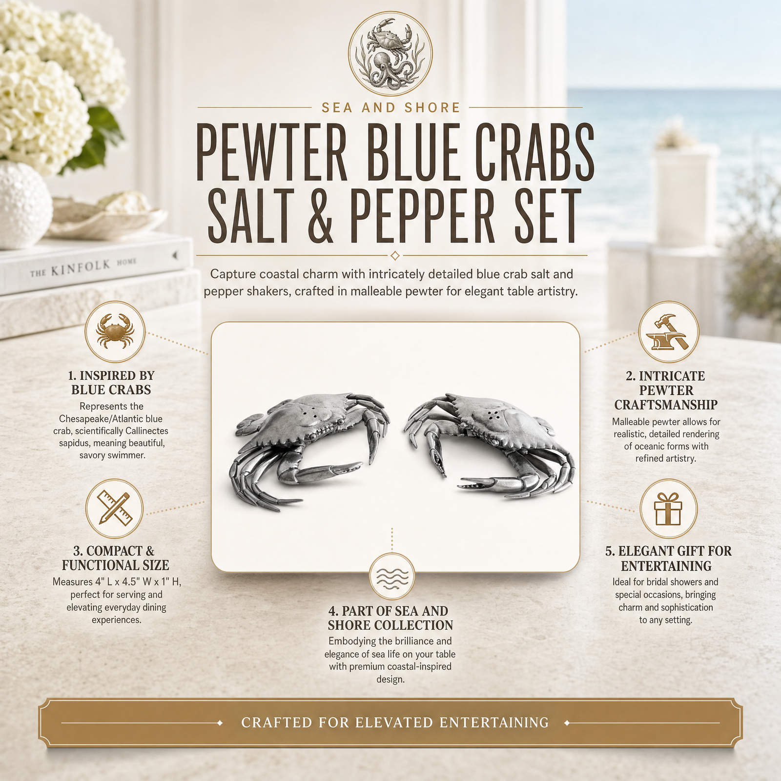 Pewter Blue Crabs Salt & Pepper Set 11