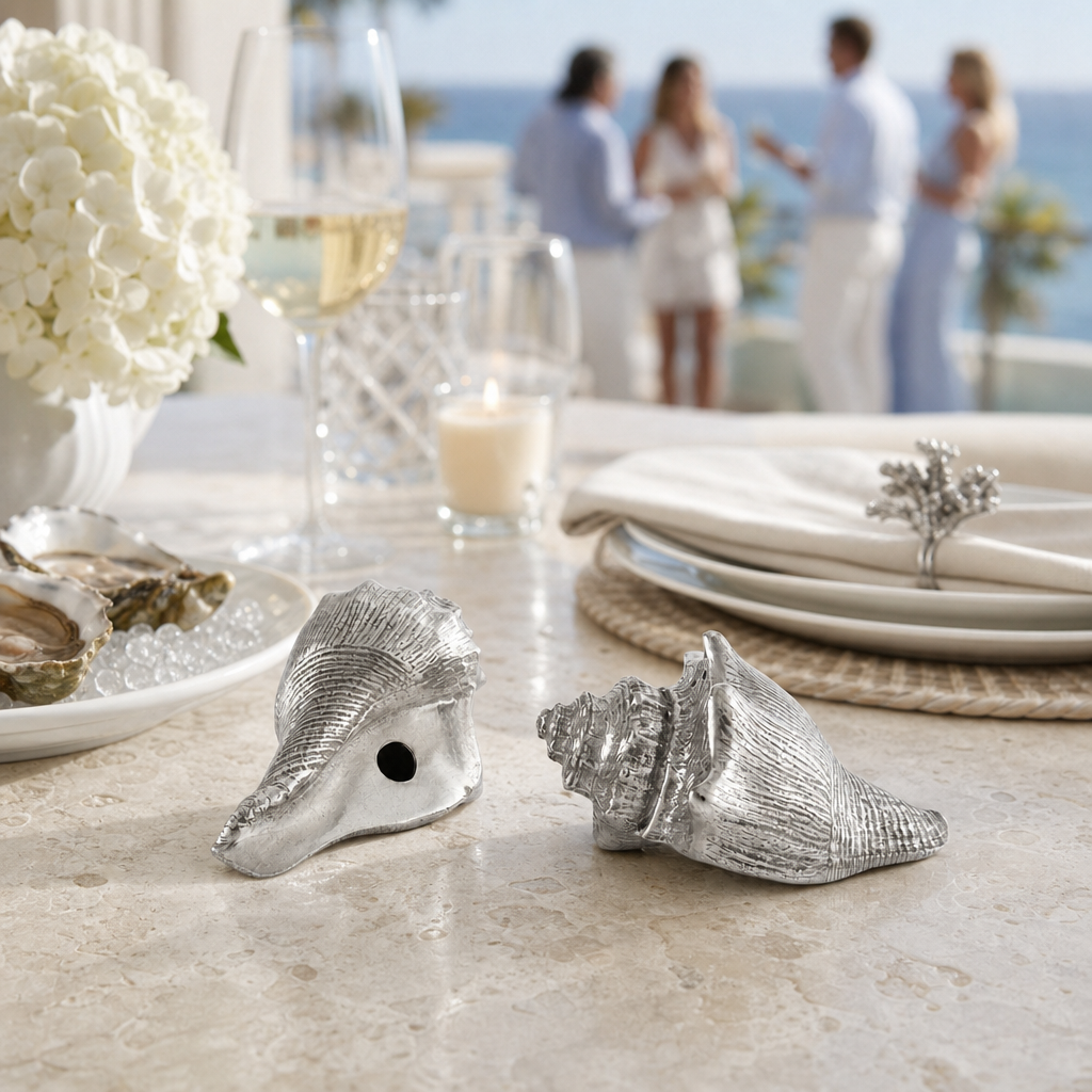 Pewter Conch Shells Salt & Pepper Set 9