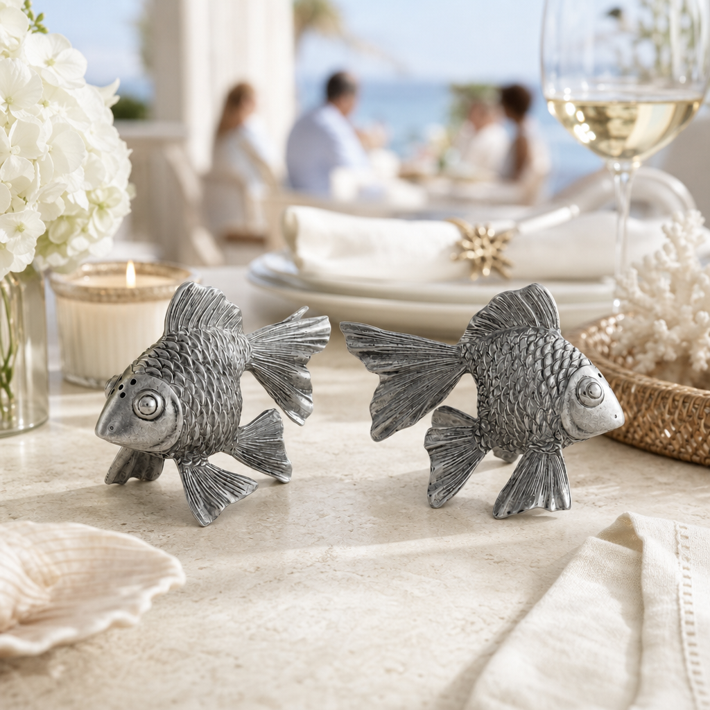 Pewter Goldfish Salt & Pepper Set 8