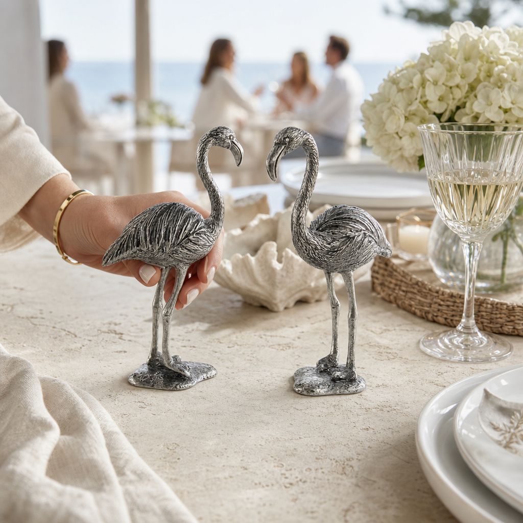 Pewter Flamingos Salt & Pepper Set 6