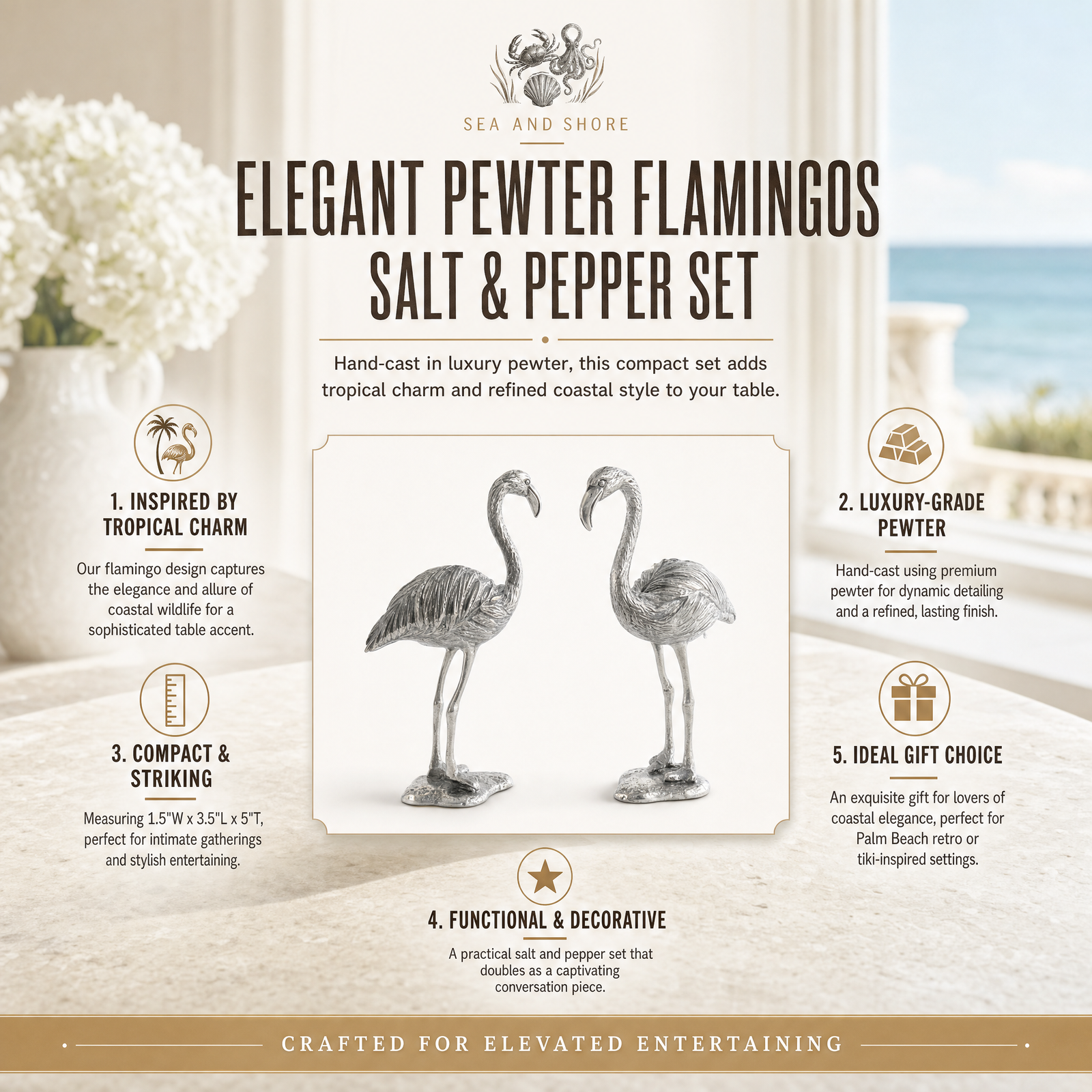 Pewter Flamingos Salt & Pepper Set 12