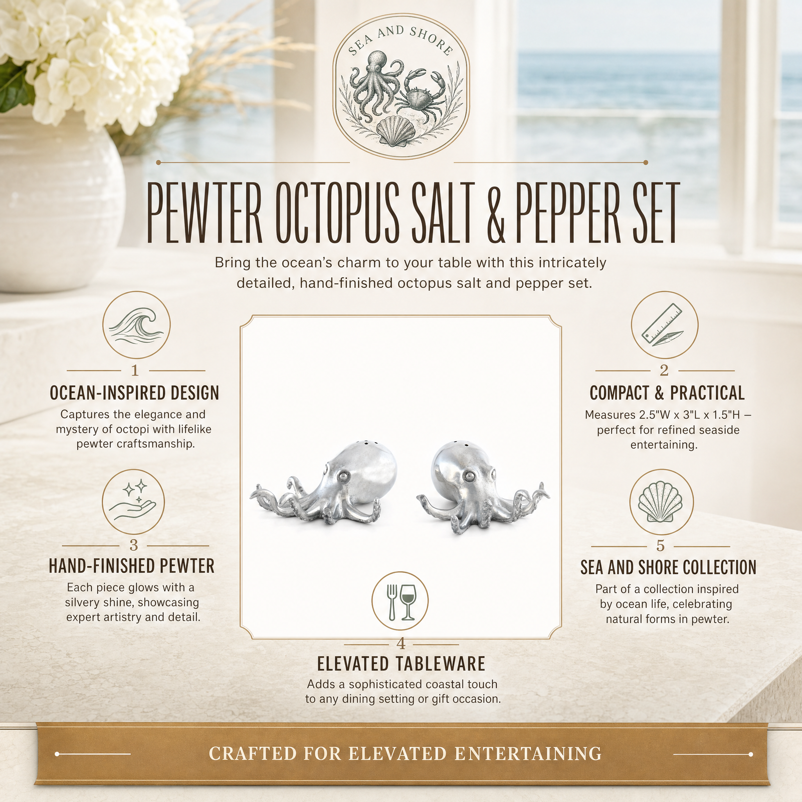 Pewter Octopus Salt & Pepper Set 11