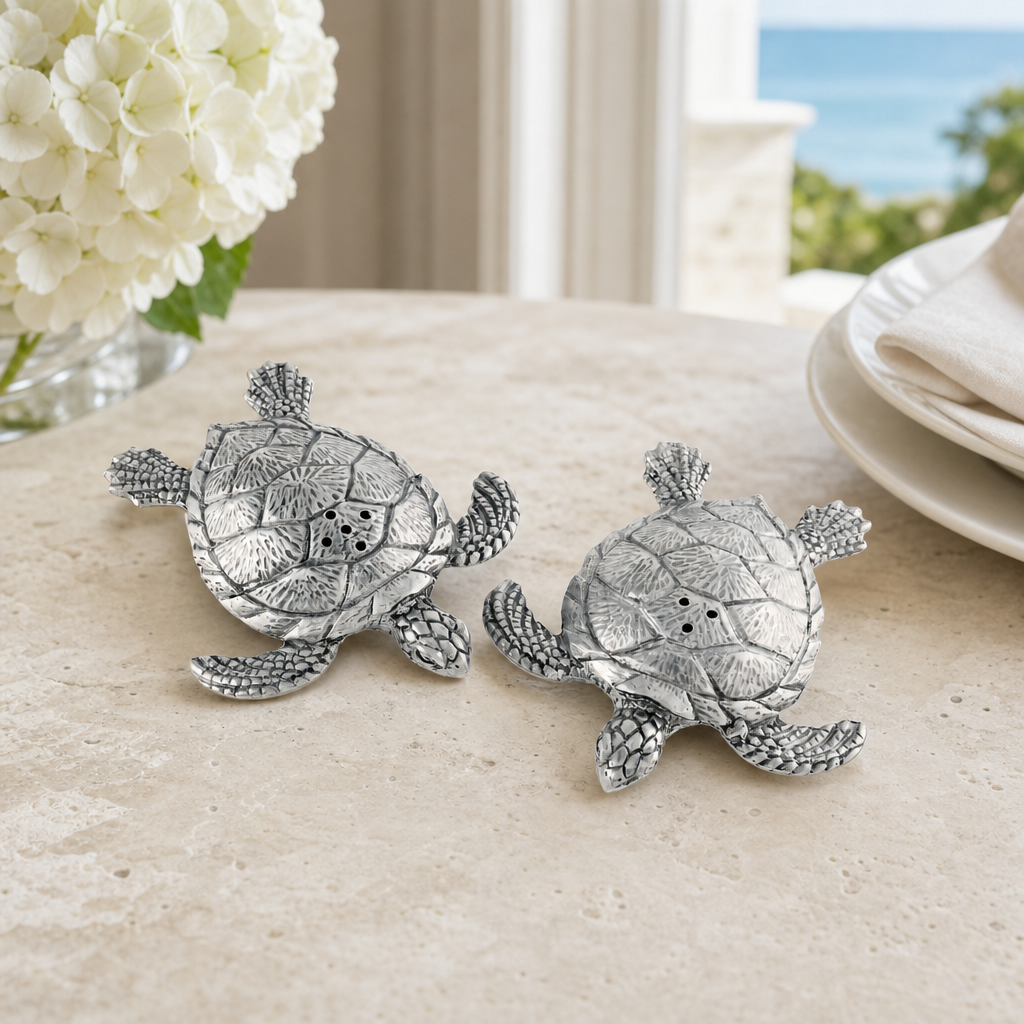 Pewter Sea Turtles Salt & Pepper Set 4
