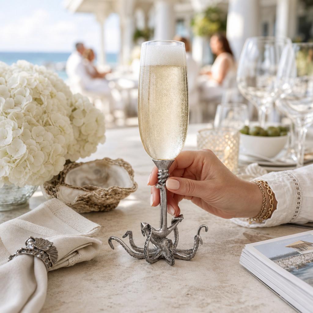 Octopus Pewter Stem Champagne Flute 6