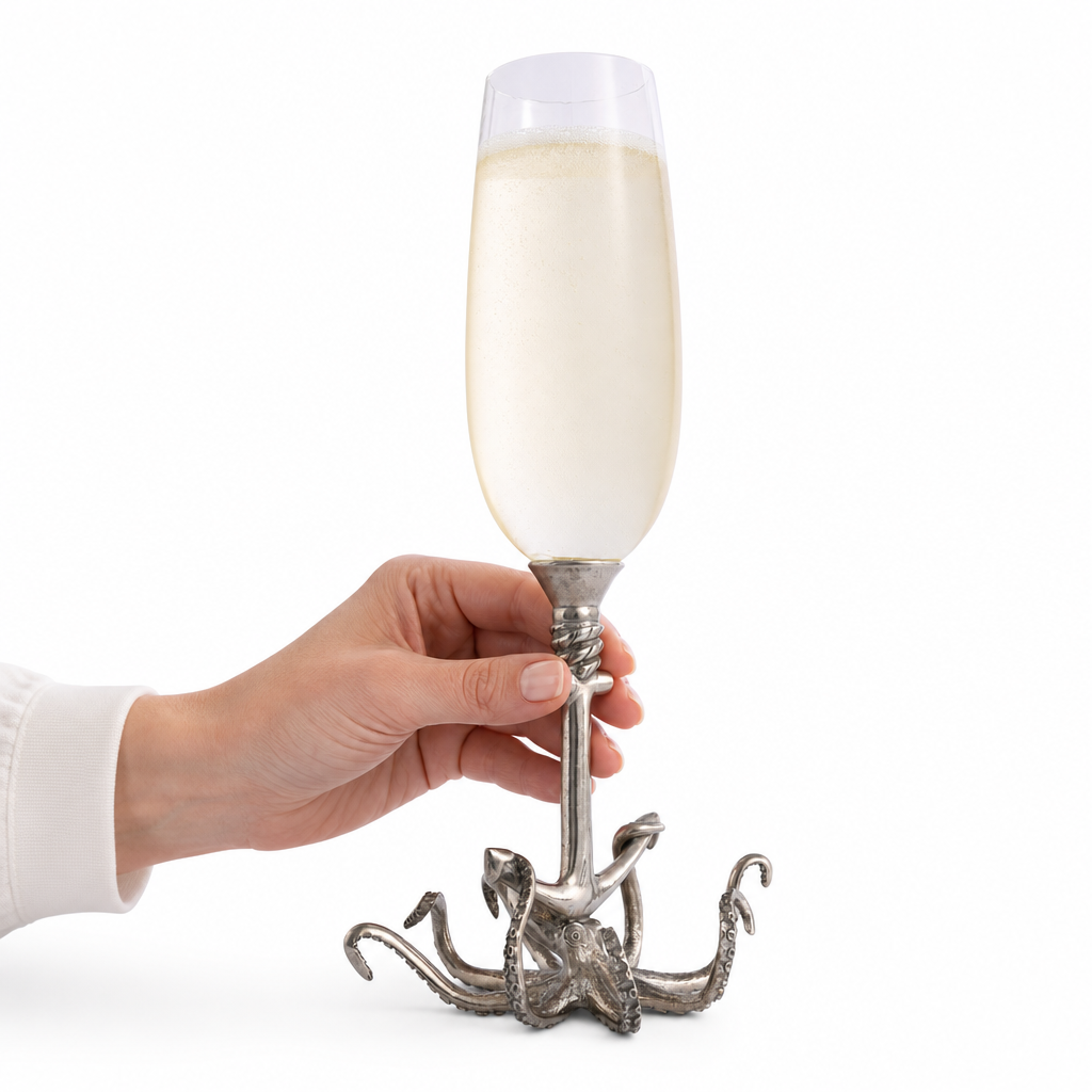 Octopus Pewter Stem Champagne Flute 10