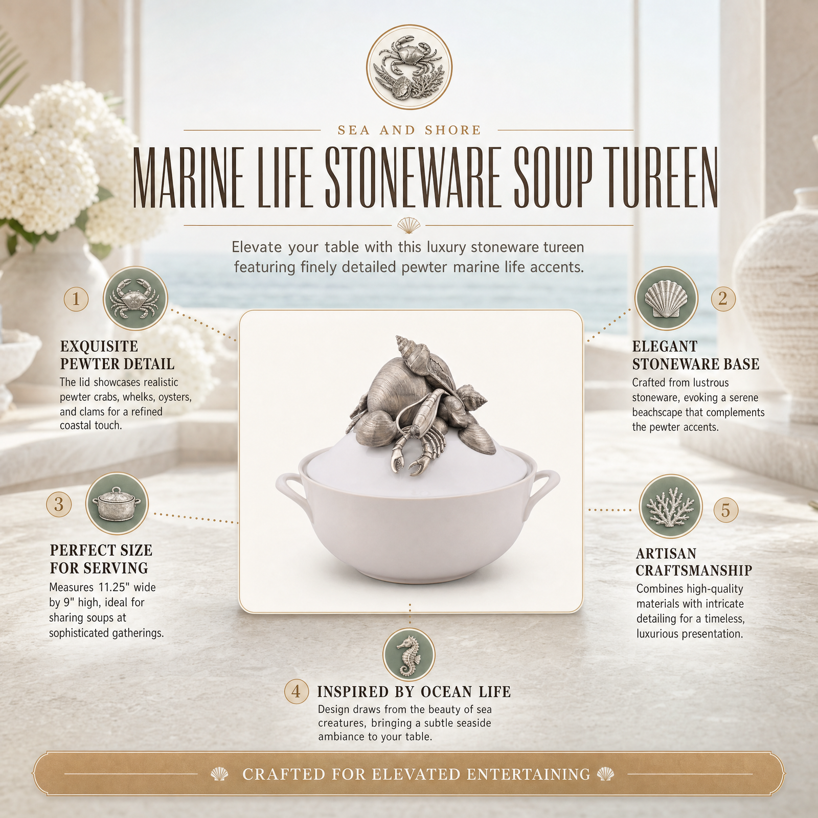 Marine Life Stoneware Soup Tureen 8