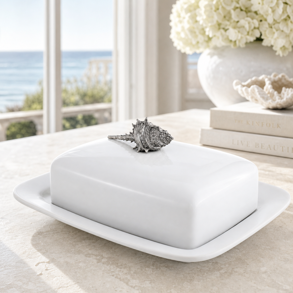Conch Shell Stoneware Butter Dish 3