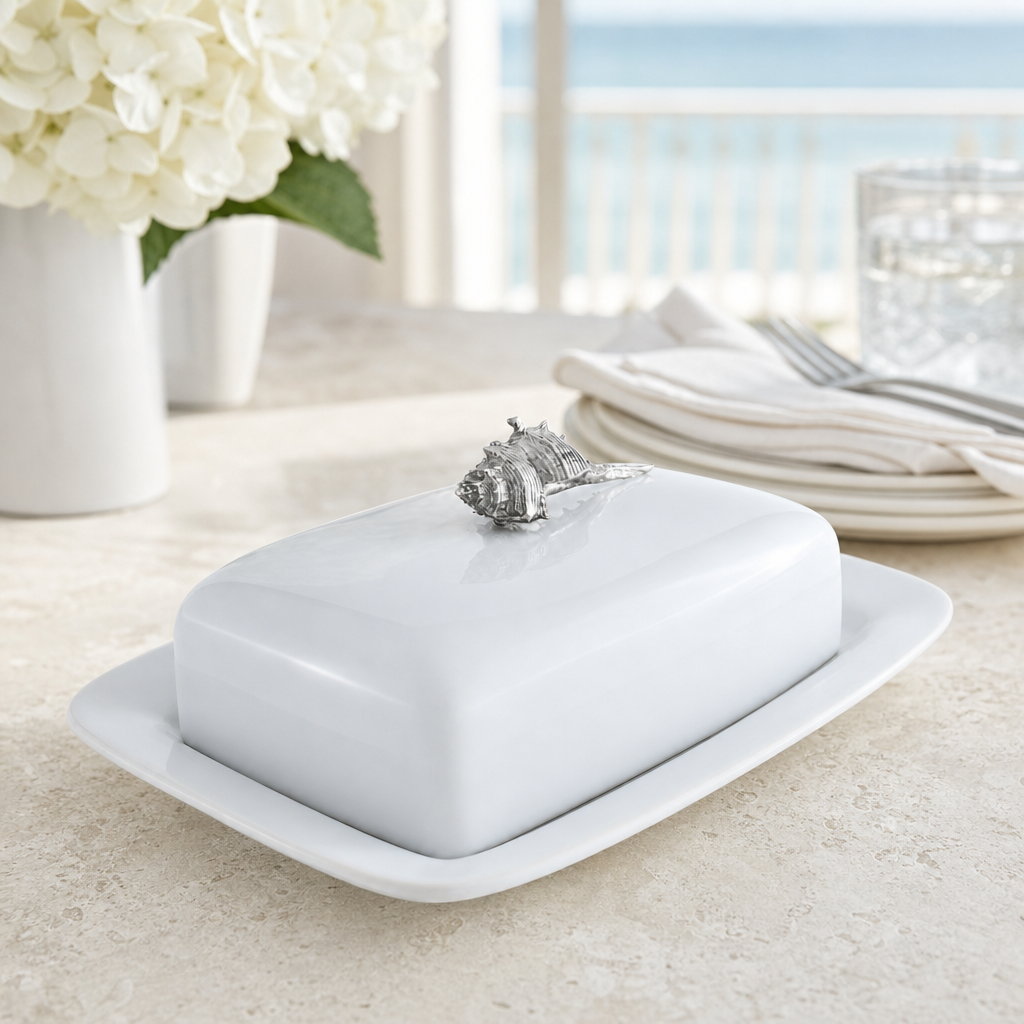 Conch Shell Stoneware Butter Dish 4