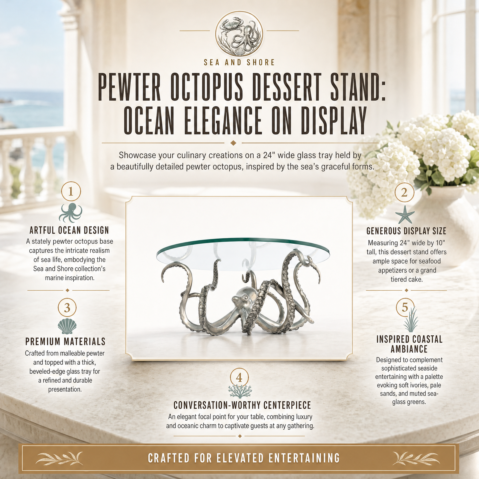 Pewter Octopus Dessert Stand - MED 4