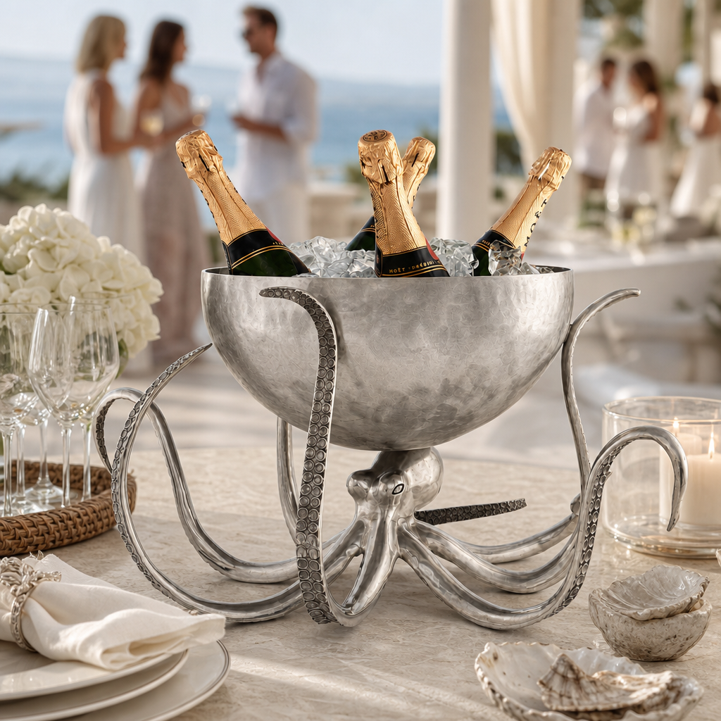 Octopus Pewter Steel Ice Tub Punchbowl 3