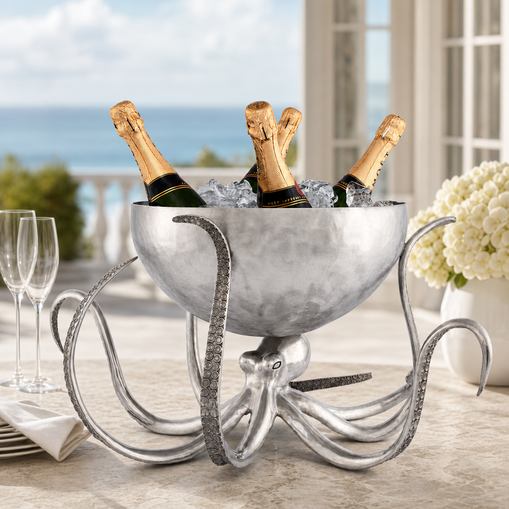 Octopus Pewter Steel Ice Tub Punchbowl 2