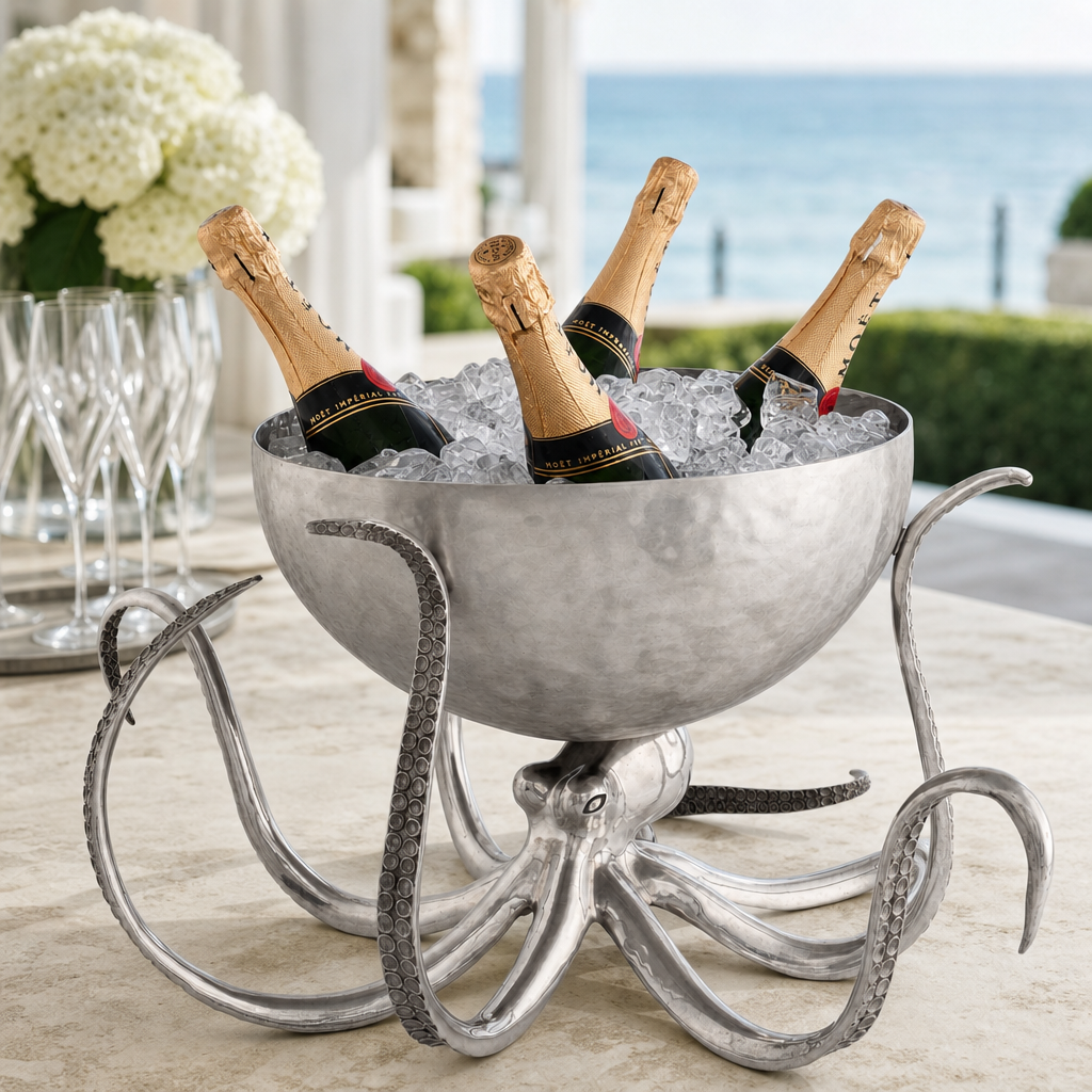 Octopus Pewter Steel Ice Tub Punchbowl 3