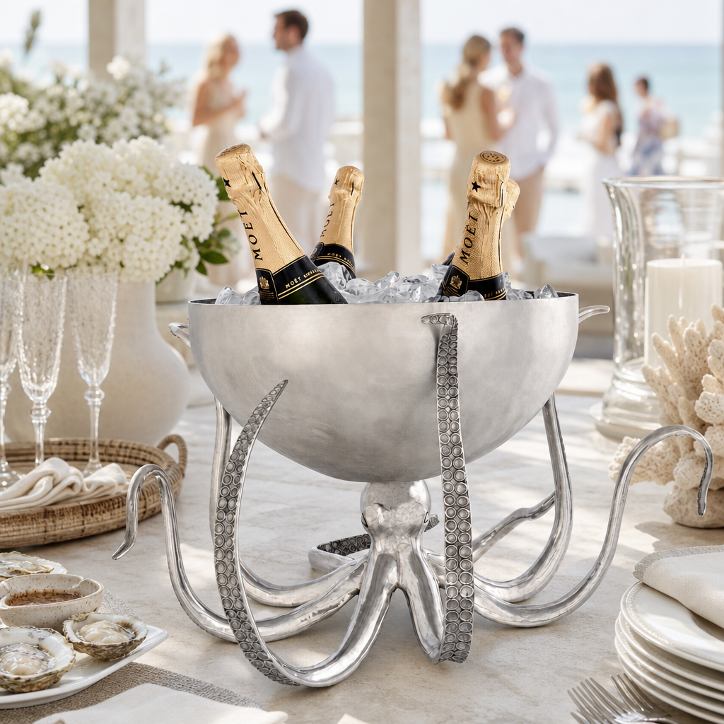Octopus Pewter Steel Ice Tub Punchbowl 7