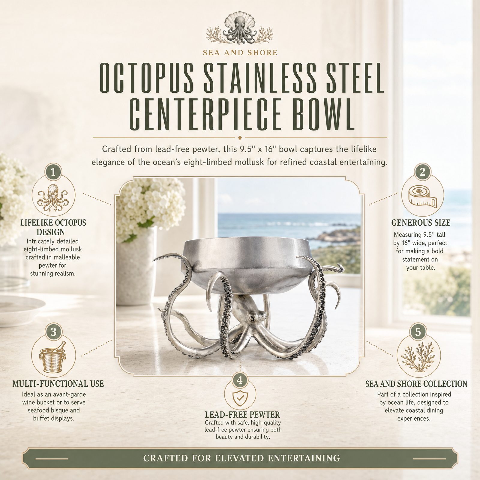 Octopus Stainless Steel Centerpiece Bowl 1