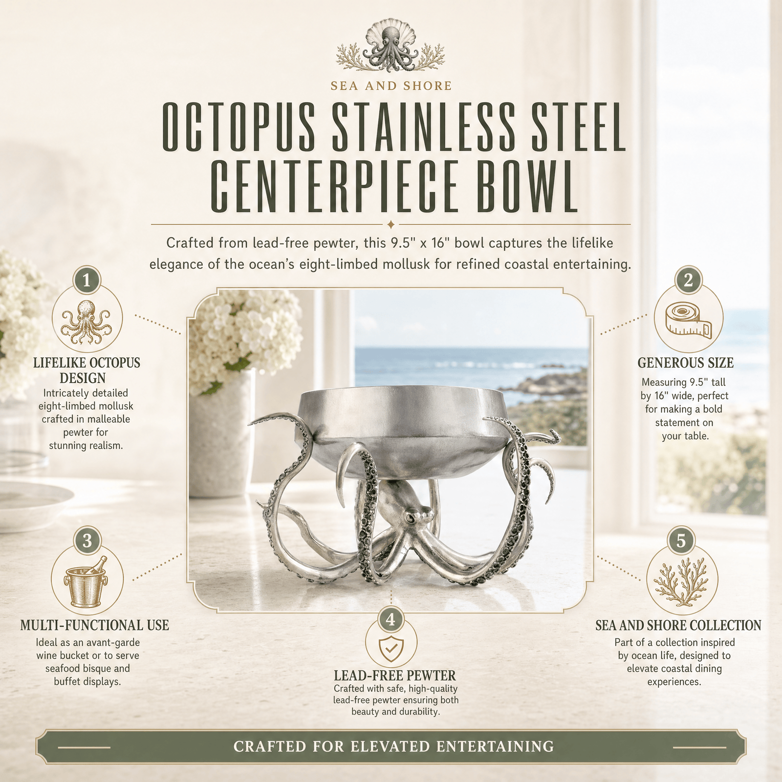 Octopus Stainless Steel Centerpiece Bowl 1