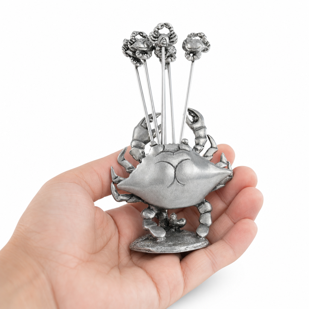 Pewter Blue Crab Cheese Pick Set 10