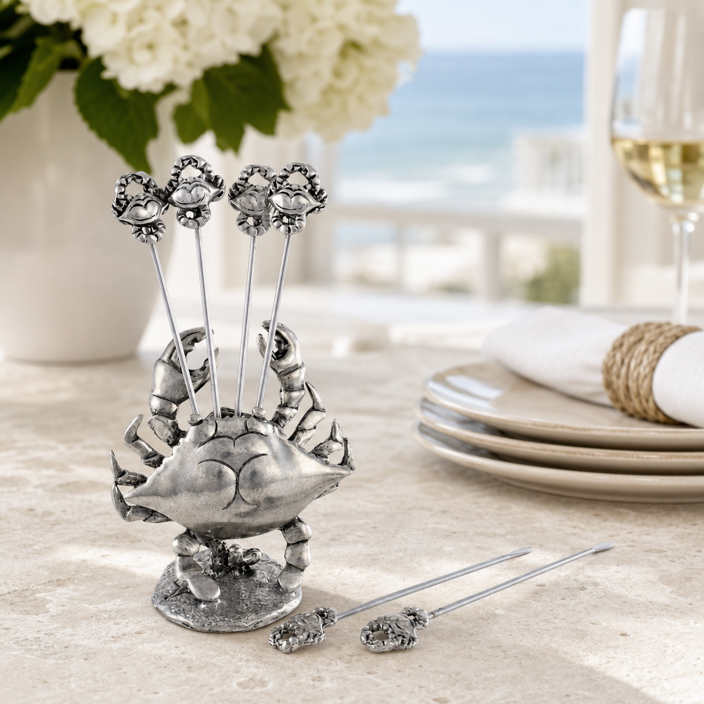 Pewter Blue Crab Cheese Pick Set 2