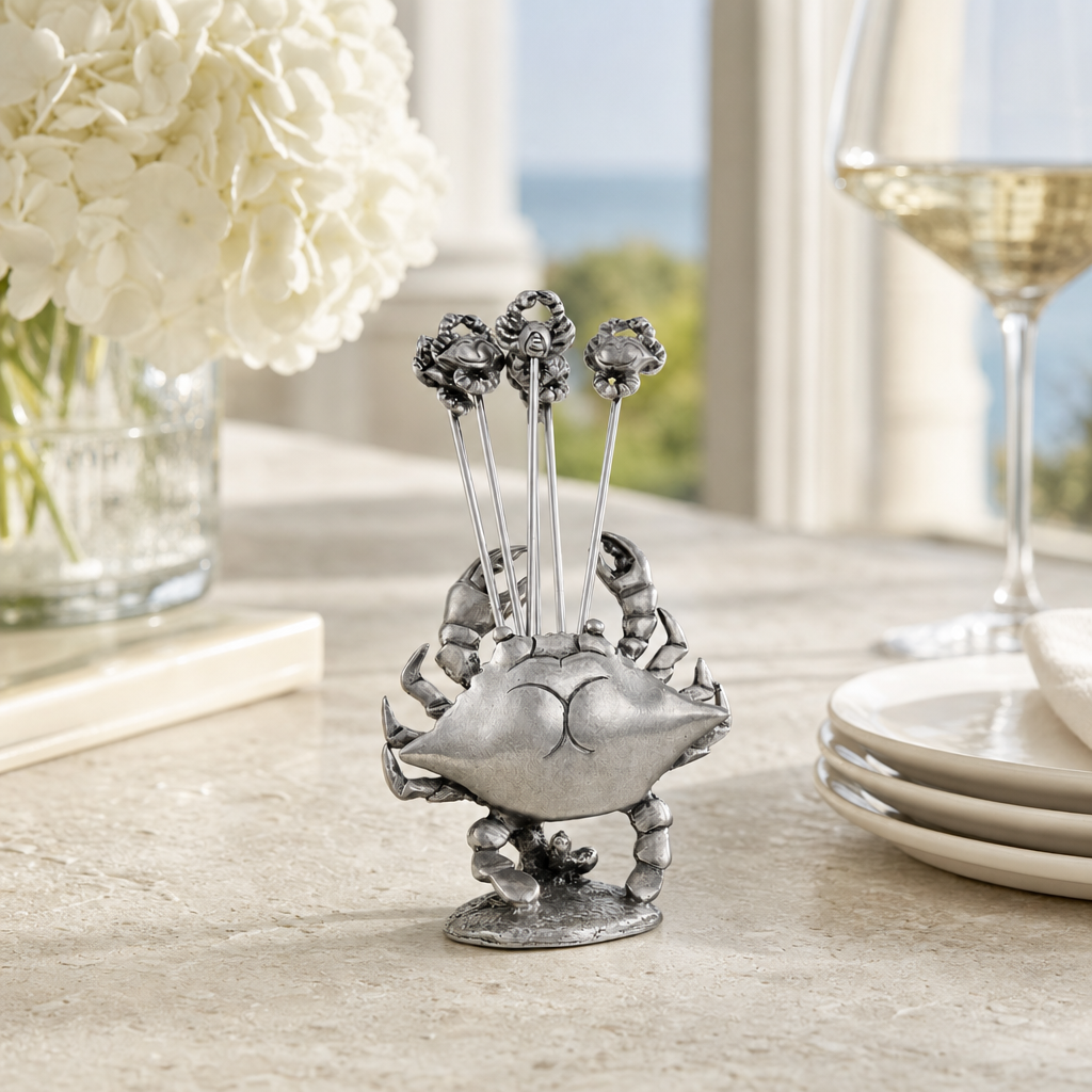 Pewter Blue Crab Cheese Pick Set 3