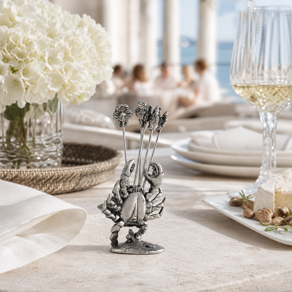 Pewter Blue Crab Cheese Pick Set 8