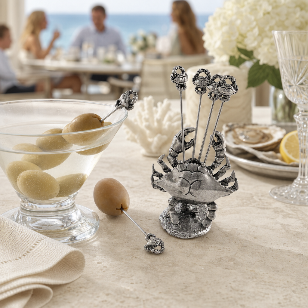 Pewter Blue Crab Cheese Pick Set 9