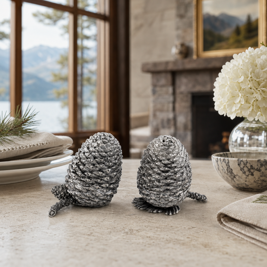 Pewter Pine Cones Salt & Pepper Set 8