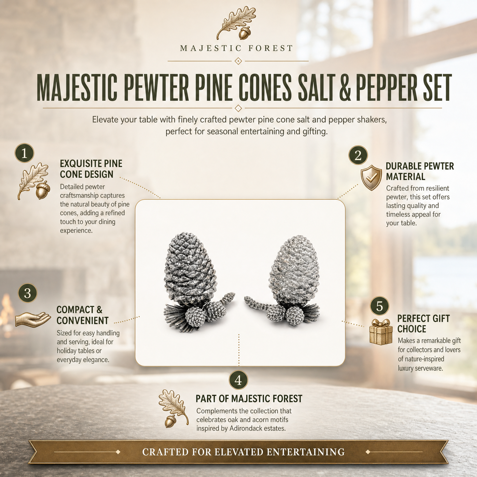Pewter Pine Cones Salt & Pepper Set 12