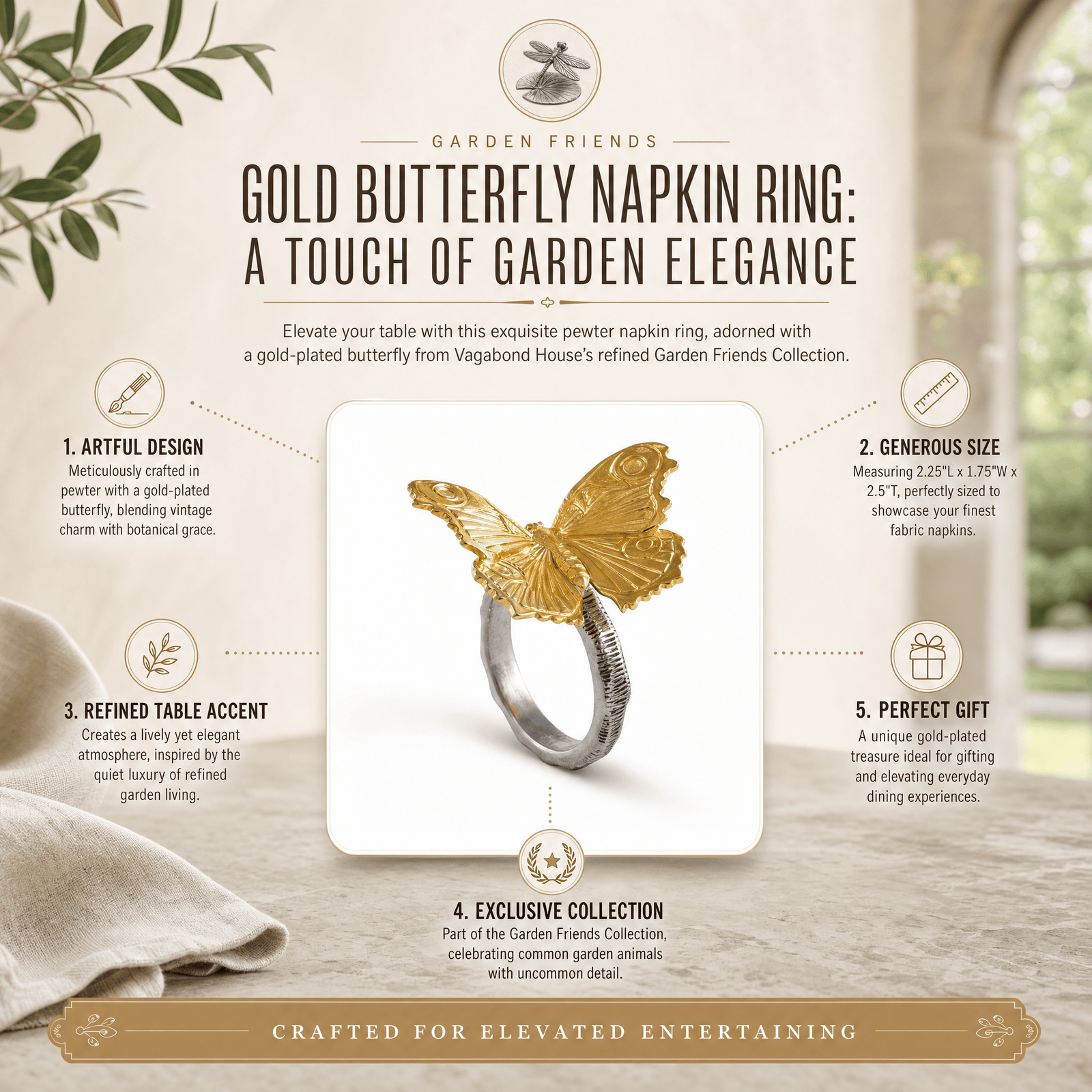Gold Butterfly Napkin Ring 1