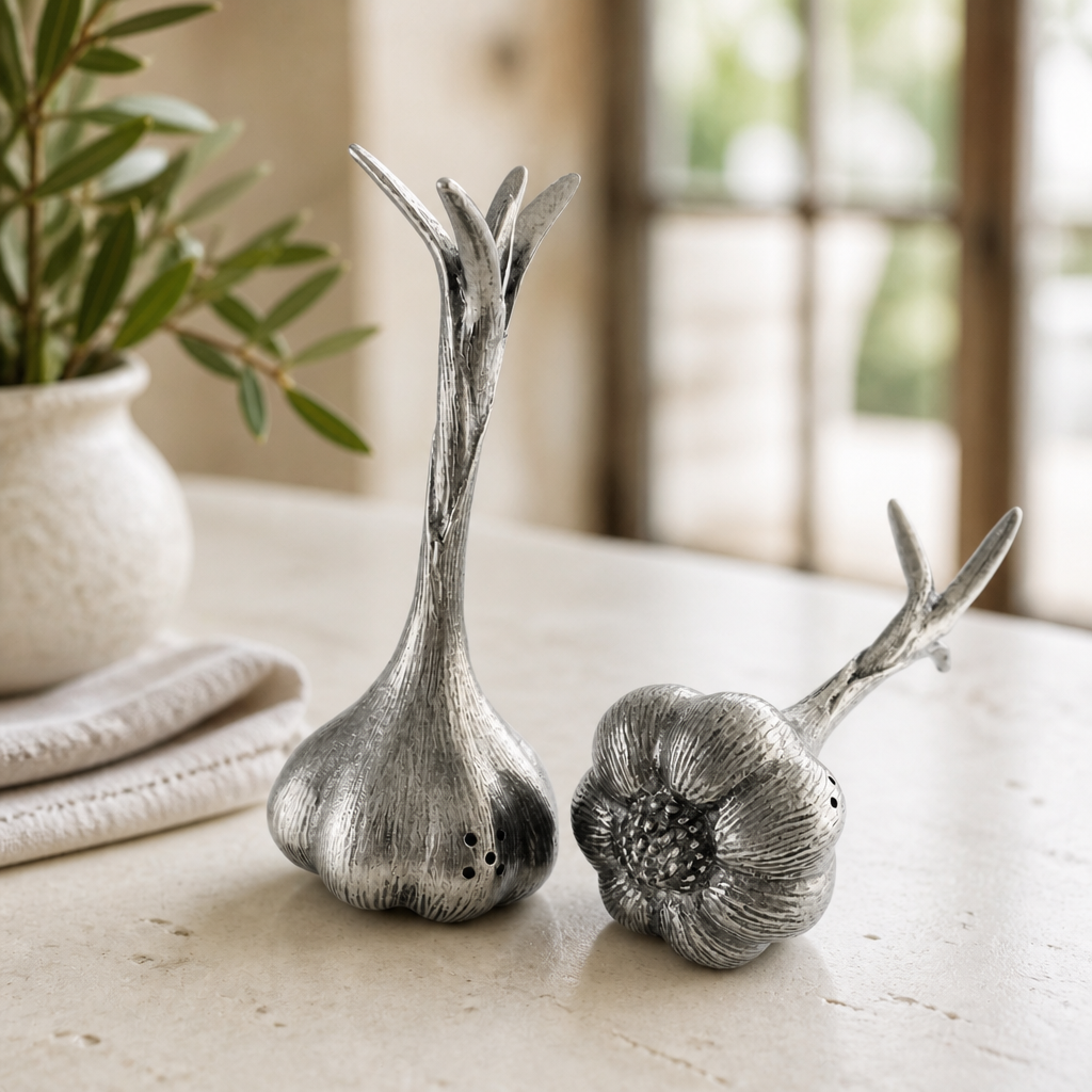 Pewter Garlic Salt & Pepper Set 3