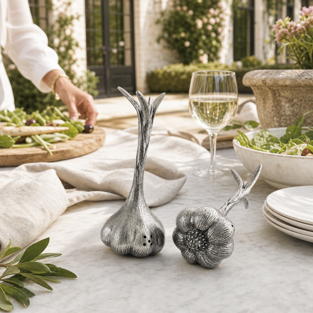 Pewter Garlic Salt & Pepper Set 7