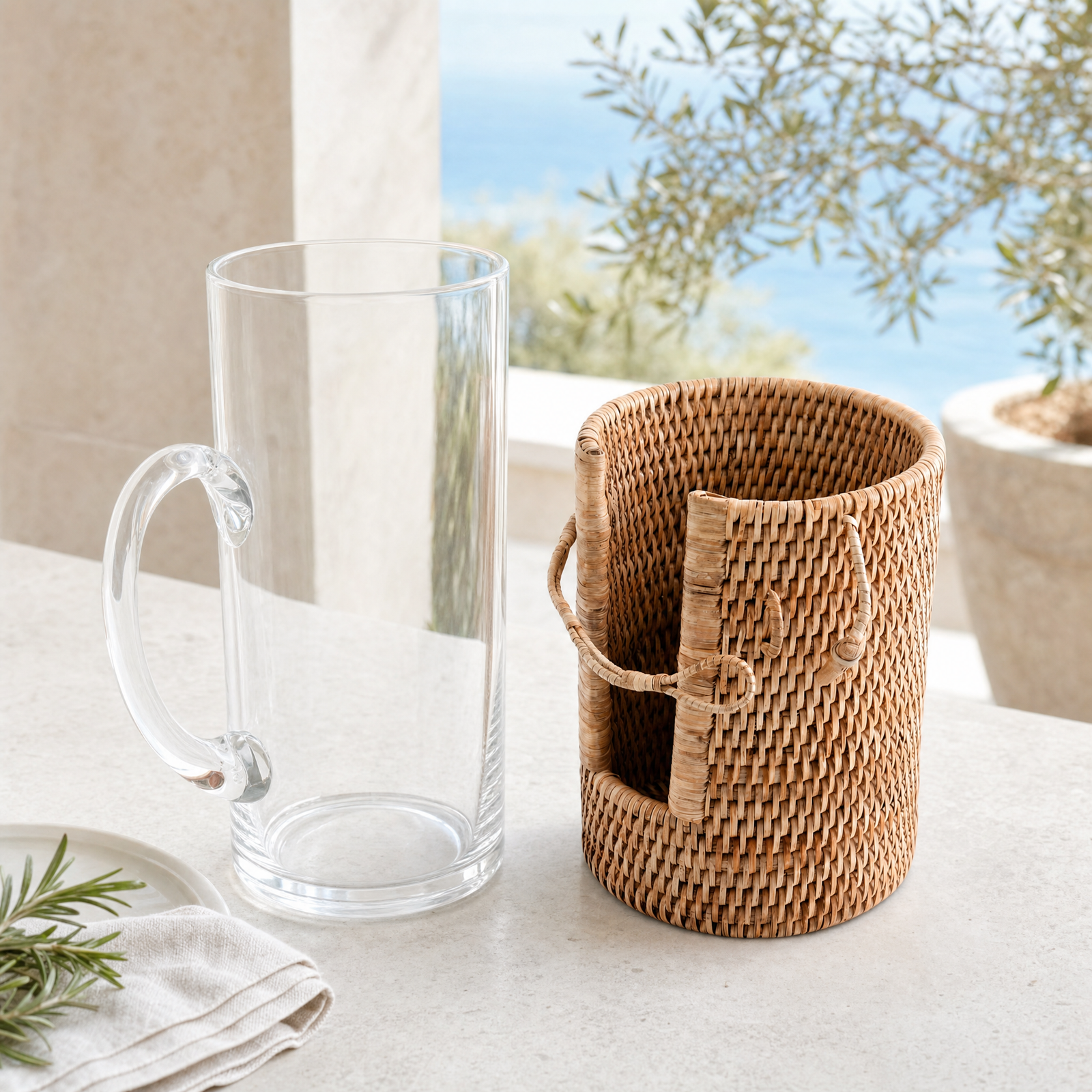 Glass Pitcher Hand Woven Wicker Natural Rattan Cover 4