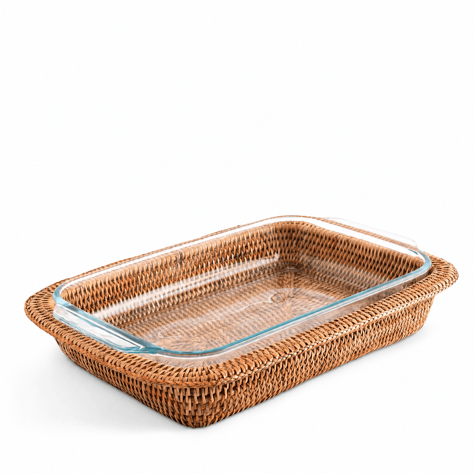 Hand Woven Rattan 3qt Rectangular Casserole Holder 1