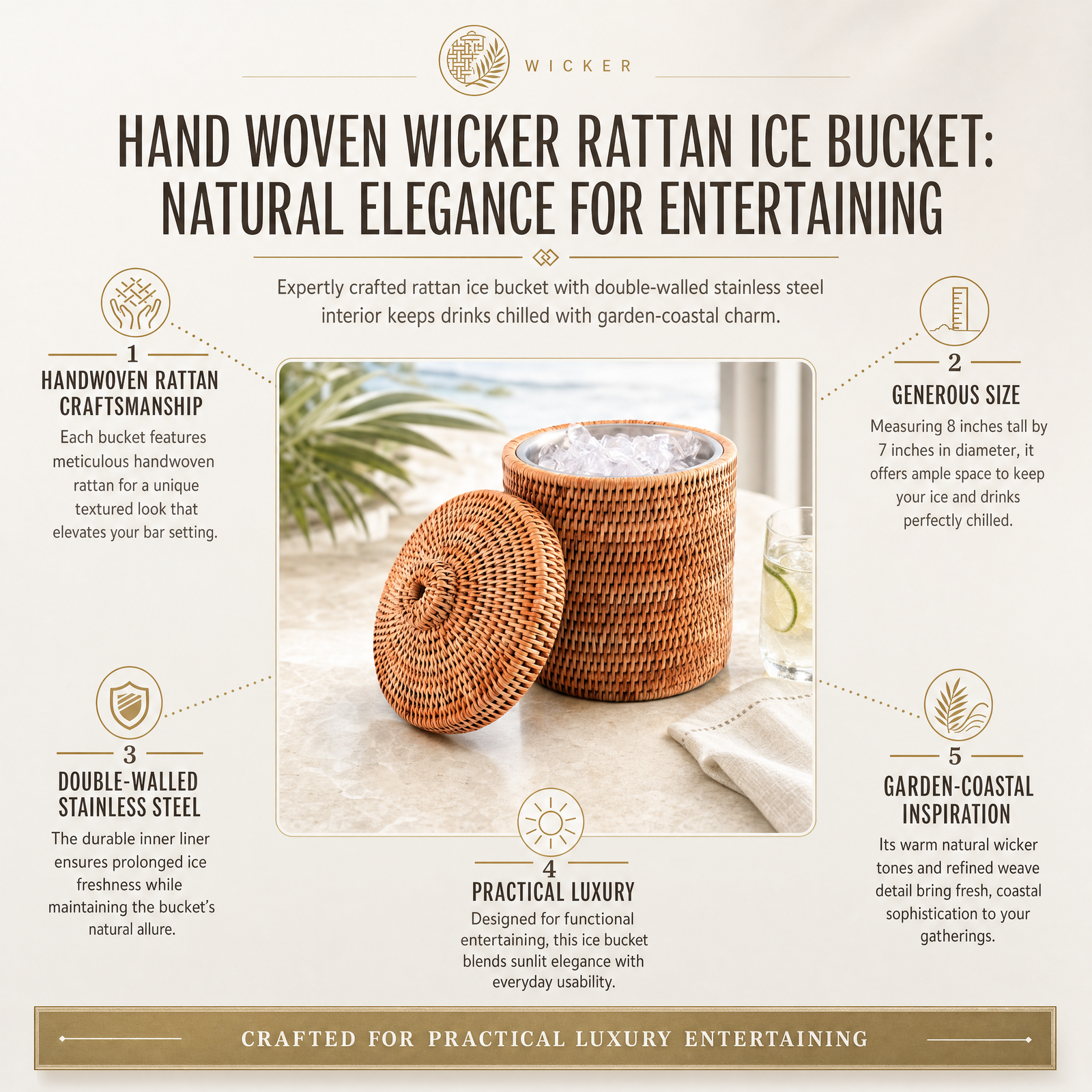 Hand Woven Wicker Rattan Ice Bucket 11