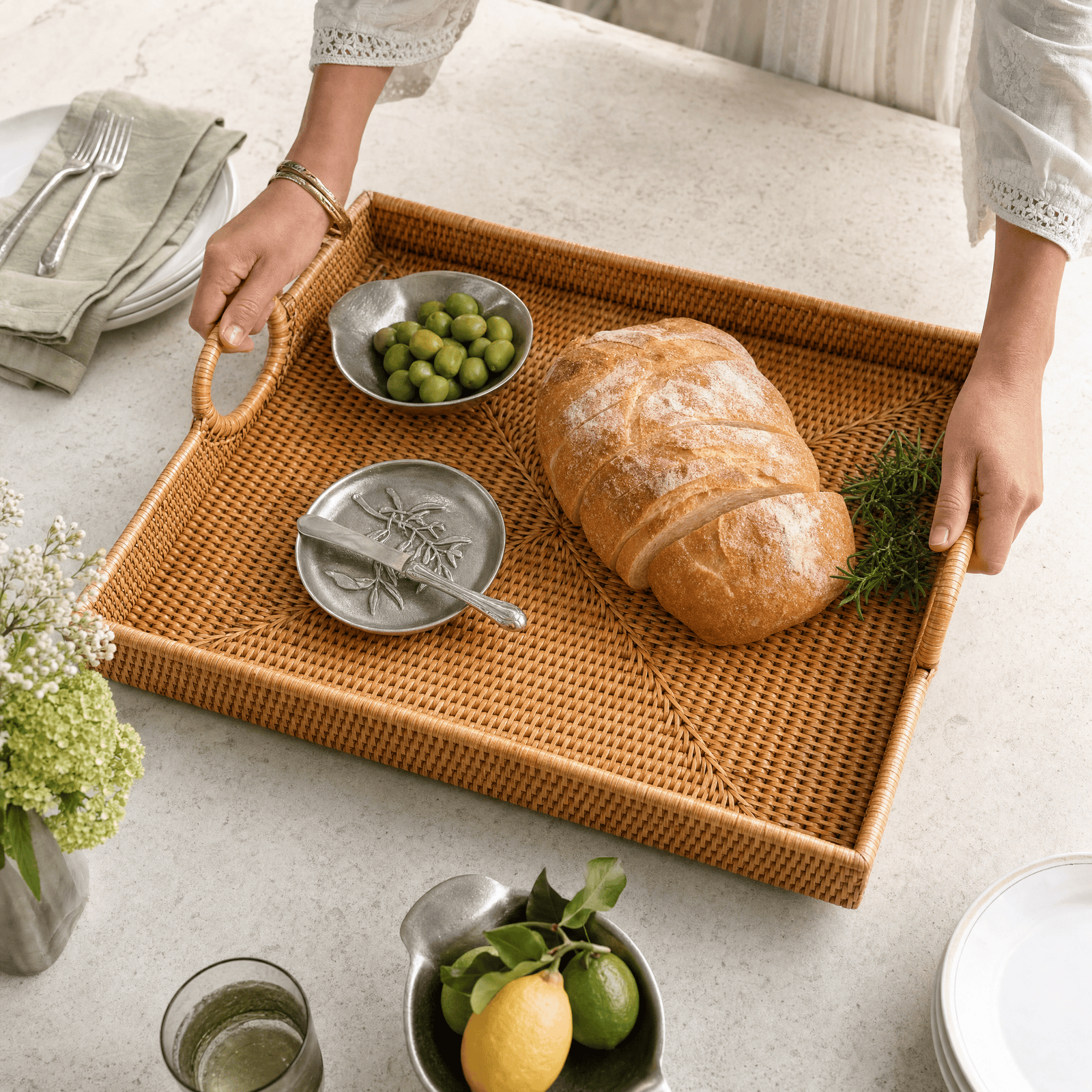 Hand Woven Wicker Rattan Large Square Tray 8