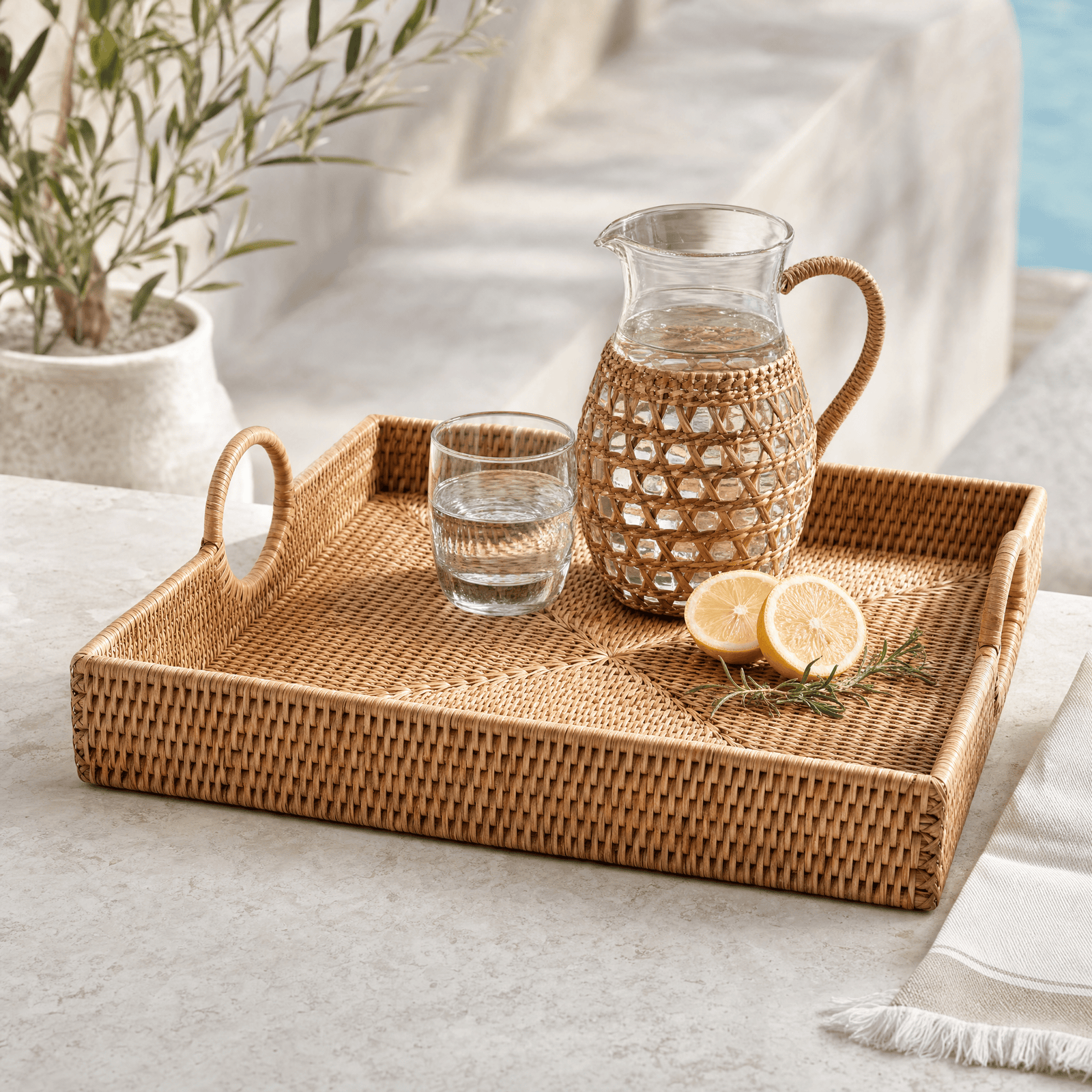 Hand Woven Wicker Rattan Large Square Tray 3