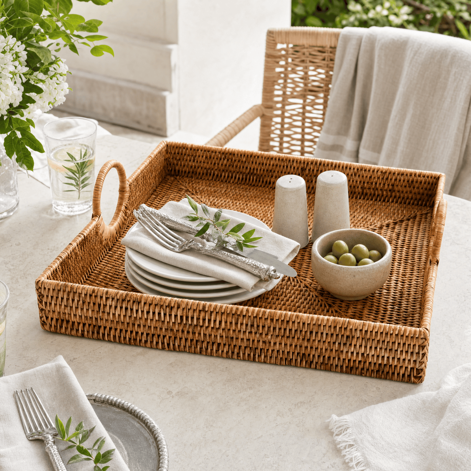 Hand Woven Wicker Rattan Large Square Tray 9