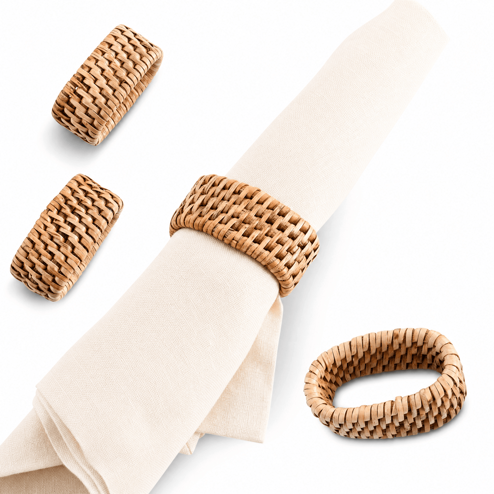 Hand Woven Rattan Napkin Ring - Set of 4 1