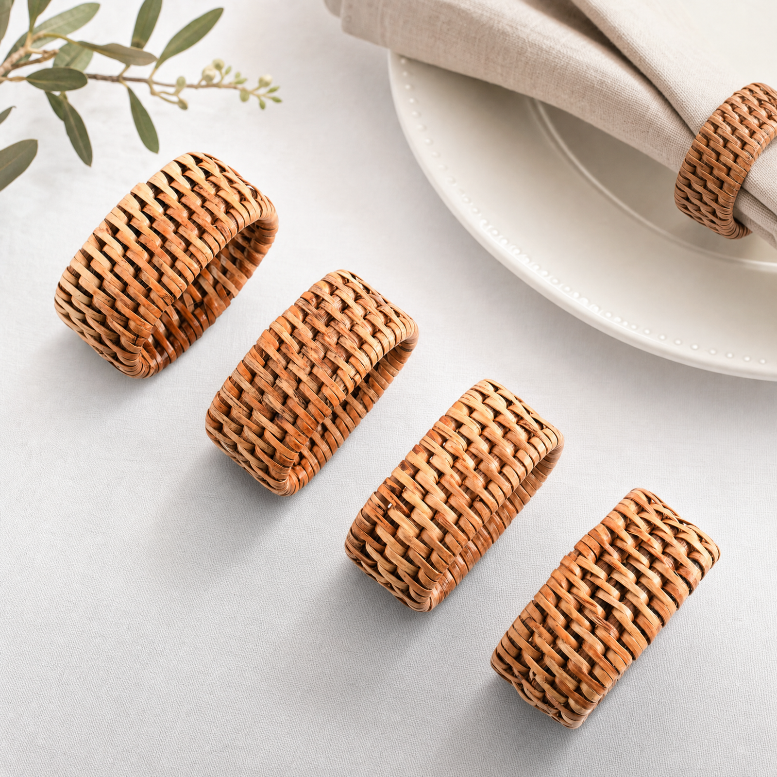 Hand Woven Rattan Napkin Ring - Set of 4 10