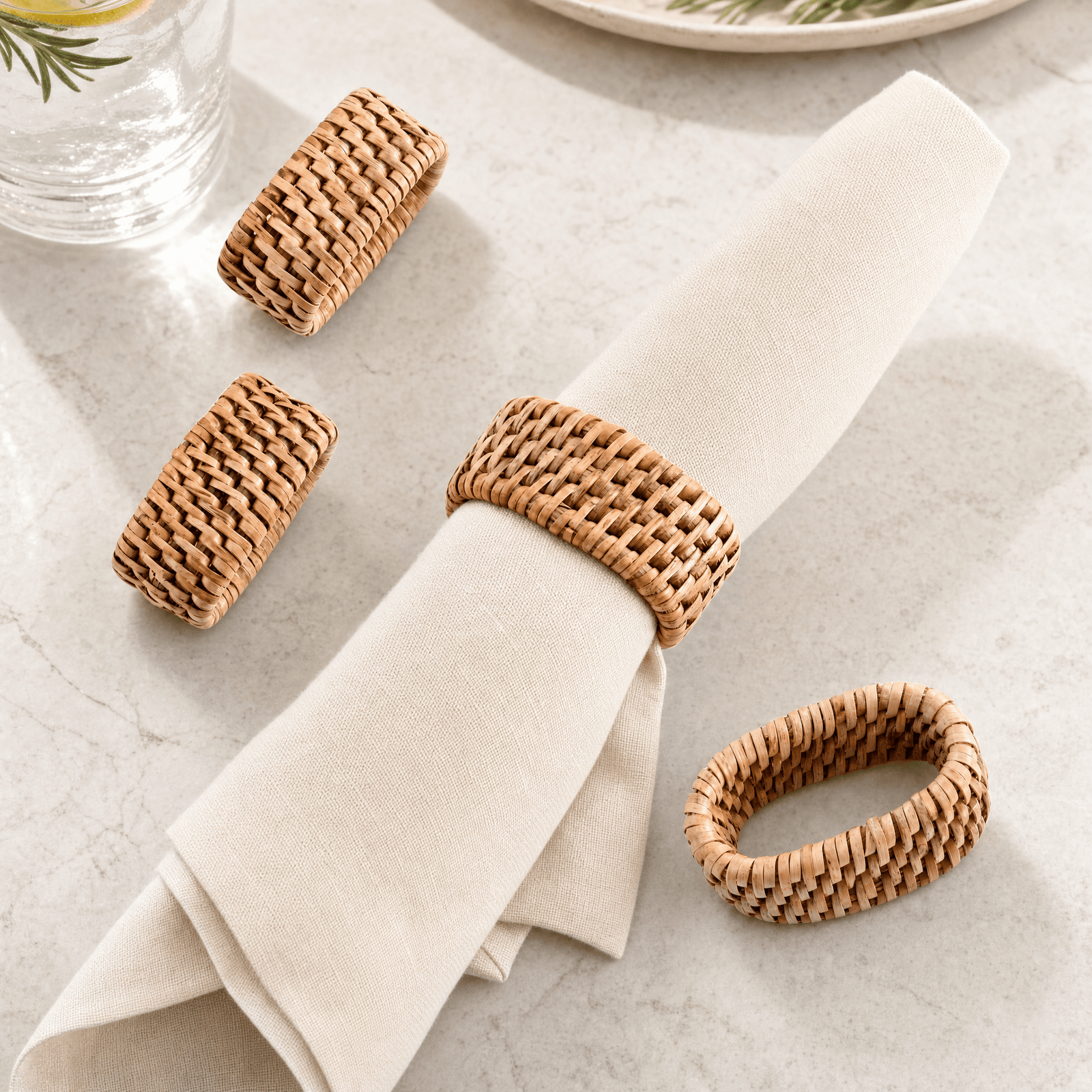 Hand Woven Rattan Napkin Ring - Set of 4 2