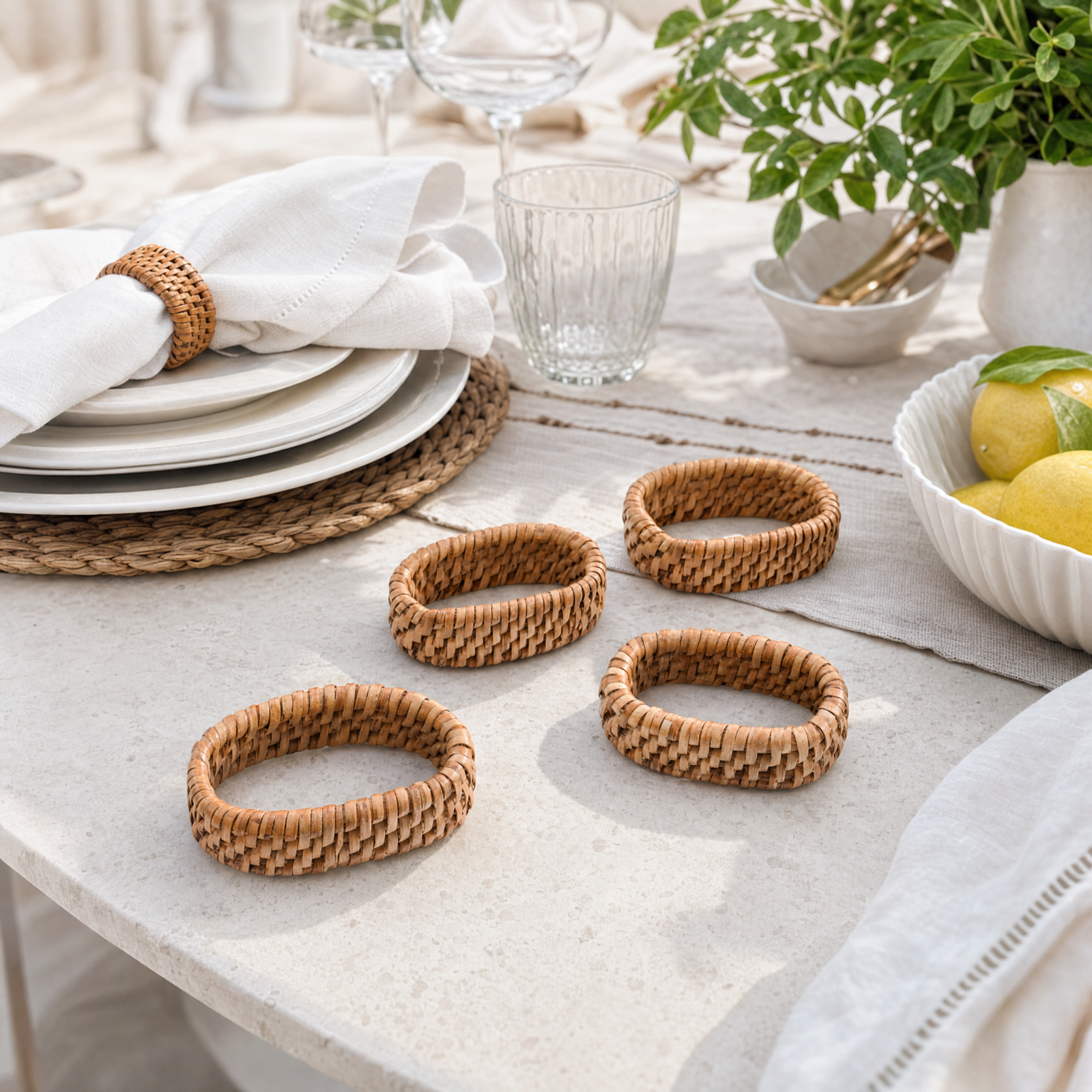 Hand Woven Rattan Napkin Ring - Set of 4 8