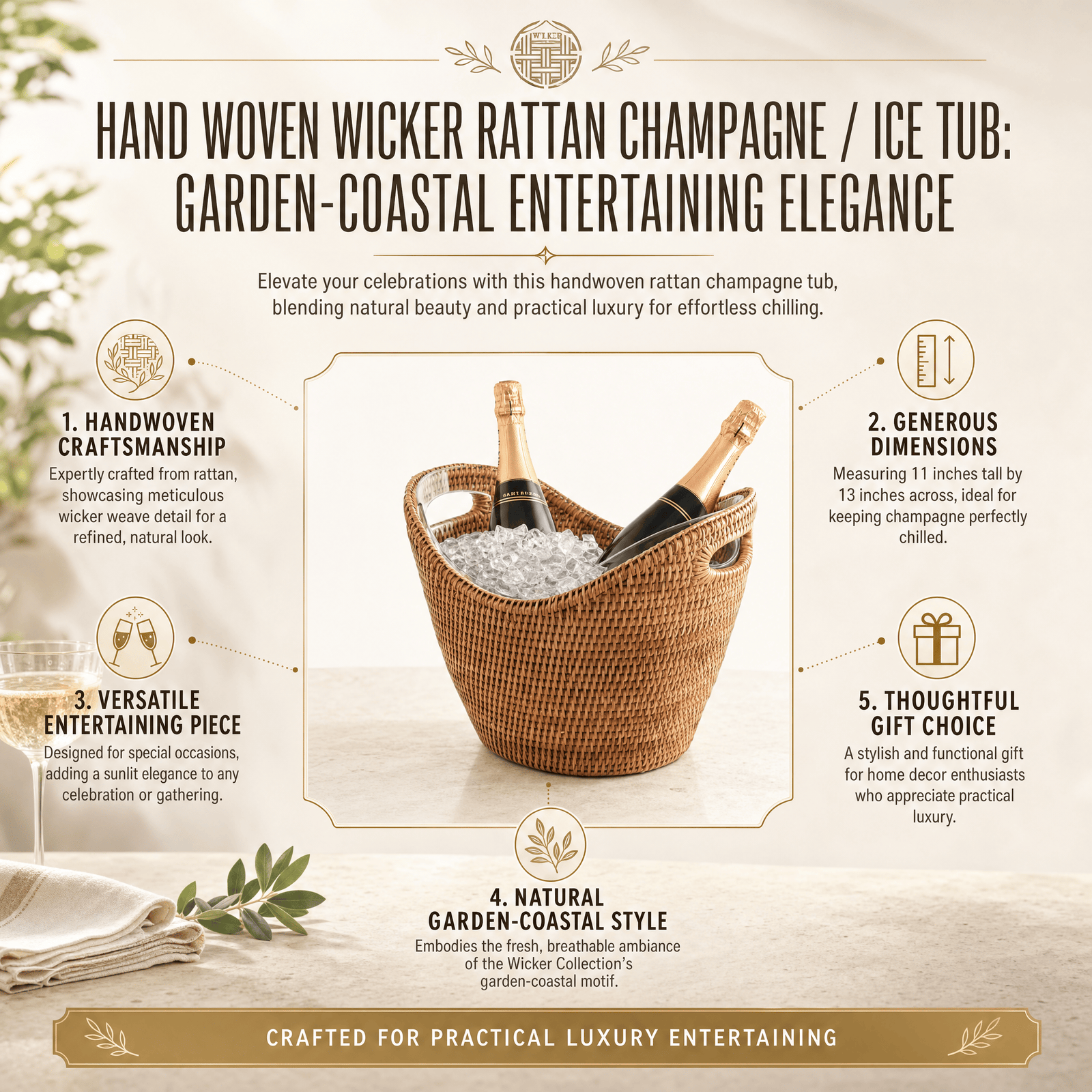 Hand Woven Wicker Rattan Champagne / Ice Tub 11